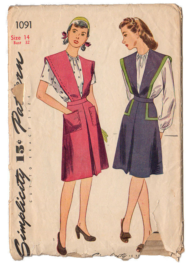 Simplicity Sewing Pattern 1091 Vintage 1944 Junior Misses and Misses Jumper and Blouse - Avid Vintage