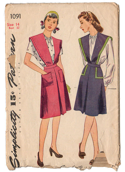 Simplicity Sewing Pattern 1091 Vintage 1944 Junior Misses and Misses Jumper and Blouse - Avid Vintage