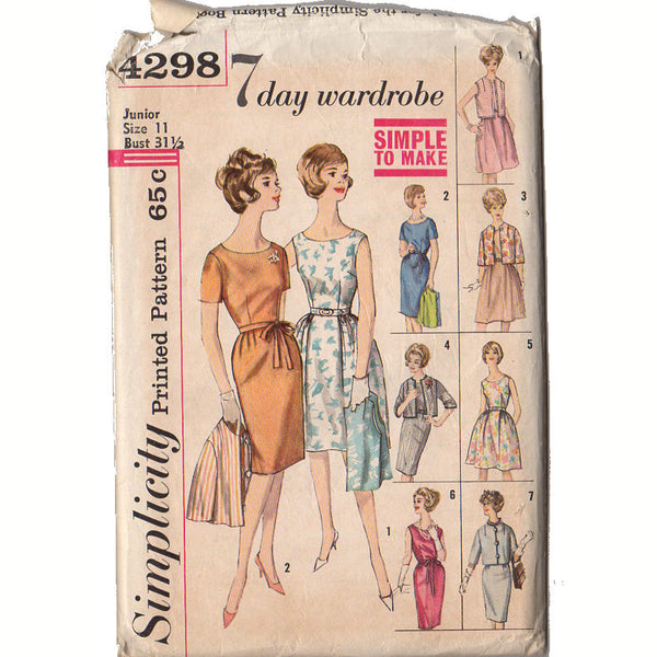 Vintage 1960s Simplicity Sewing Pattern 4298 Junior and Misses 7 Day Wardrobe Dress - Avid Vintage