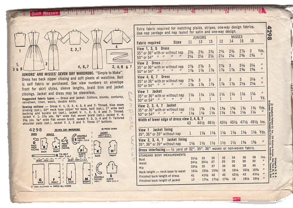 Vintage 1960s Simplicity Sewing Pattern 4298 Junior and Misses 7 Day Wardrobe Dress - Avid Vintage