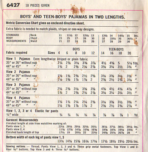 Vintage 1970s Simplicity Pattern 6427 Boys and Teen Boys Pajamas Chest 28 and 30 - Avid Vintage