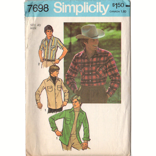 Simplicity 7698 Vintage 1970s Mens Top Stitched Shirt Pattern Adult Chest 40 - Avid Vintage