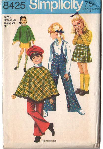 Vintage 1960s Simplicity Sewing Pattern 8425 Girls Poncho and Bell Bottom Pants Size 7 - Avid Vintage