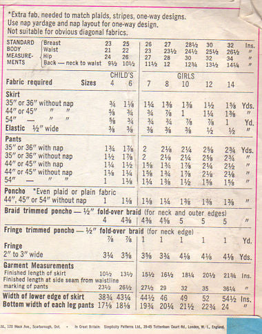 Vintage 1960s Simplicity Sewing Pattern 8425 Girls Poncho and Bell Bottom Pants Size 7 - Avid Vintage