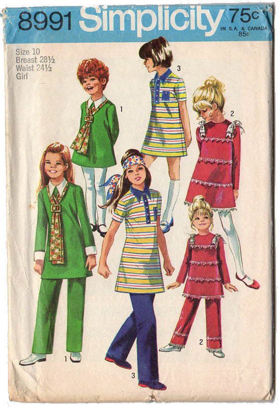 Vintage 1970s Simplicity Sewing Pattern 8991 Girls Dress and Pants Back Zipper Vintage 1970s Simplicity Sewing Pattern 8991 Girls Dress and Pants Back Zipper