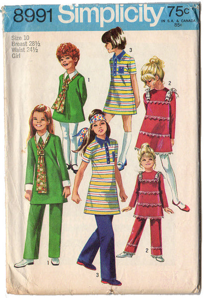 Vintage 1970s Simplicity Sewing Pattern 8991 Girls Dress and Pants Back Zipper - Avid Vintage