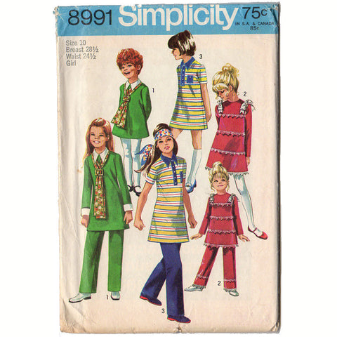Vintage 1970s Simplicity Sewing Pattern 8991 Girls Dress and Pants Back Zipper - Avid Vintage