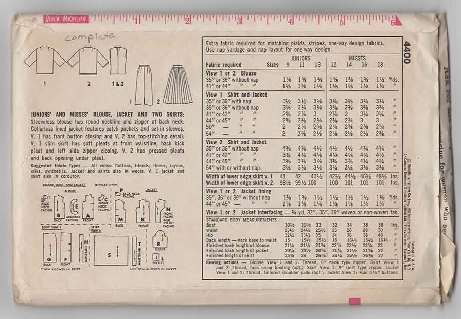 Simplicity Sewing Pattern 4400 Vintage 1960s Jounior Blouse Jacket Skirt Bust 31.5 - Avid Vintage