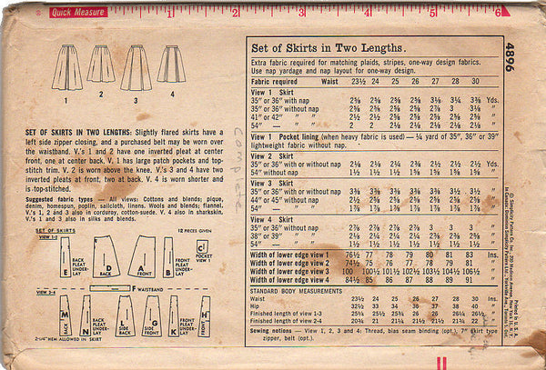 Vintage 60s Flared Skirt Simplicity Sewing Pattern 4896 Hip 36 Waist 26 - Avid Vintage