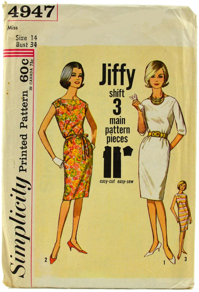 Vintage 1960s Simplicity Sewing Pattern 4947 Misses Knee Length Dress Bust 34 - Avid Vintage