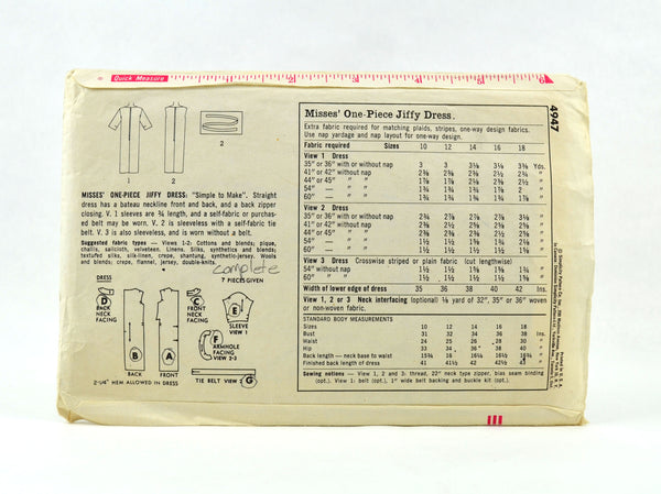 Vintage 1960s Simplicity Sewing Pattern 4947 Misses Knee Length Dress Bust 34 - Avid Vintage
