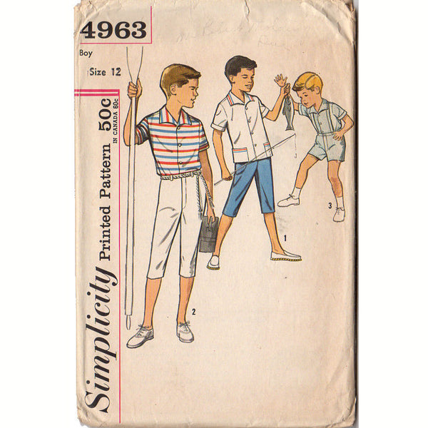 Vintage 1960s Simplicity Sewing Pattern 4963 Boys Shirt and Pants Two Lengths Size 12 - Avid Vintage