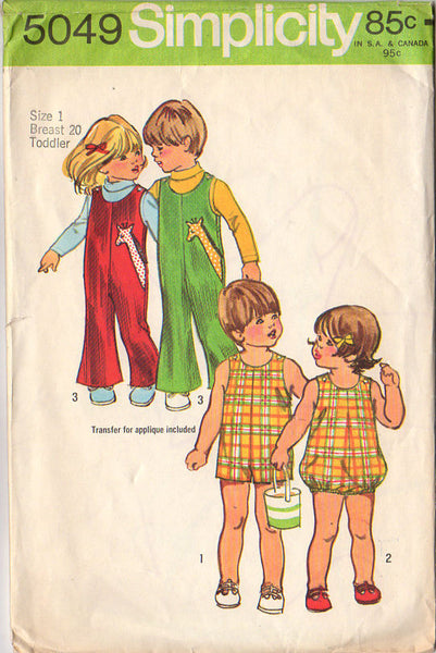 Vintage 1970s Simplicity Sewing Pattern 5049 Toddler Jumpsuit and Bubblesuit Size 1 - Avid Vintage
