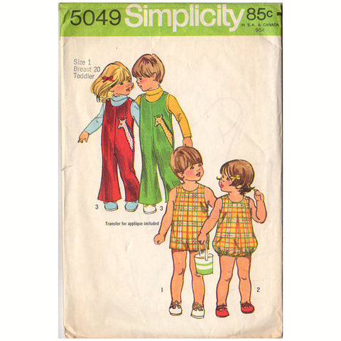 Vintage 1970s Simplicity Sewing Pattern 5049 Toddler Jumpsuit and Bubblesuit Size 1 - Avid Vintage