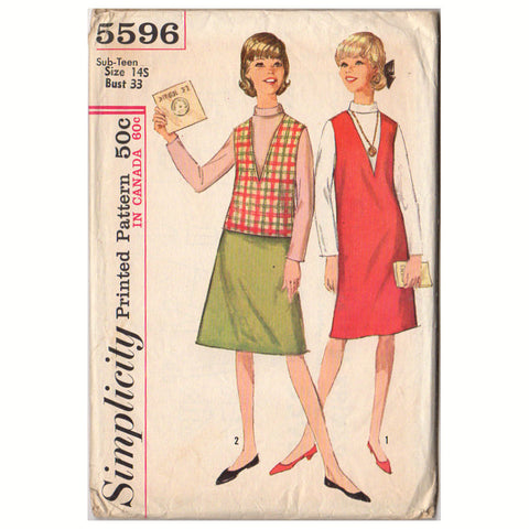 Vintage 1964 Simplicity Sewing Pattern 5596 Sub Teen Jumper, Blouse and Skirt Bust 33 - Avid Vintage