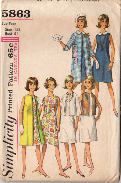 Simplicity Sewing Pattern 5863 Vintage 1965 Sub Teen One Piece Dress and Jacket - Avid Vintage
