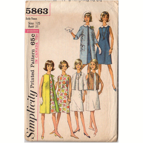 Simplicity Sewing Pattern 5863 Vintage 1965 Sub Teen One Piece Dress and Jacket - Avid Vintage
