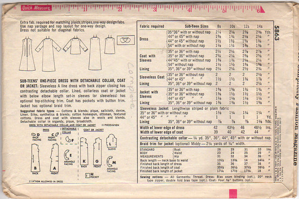 Simplicity Sewing Pattern 5863 Vintage 1965 Sub Teen One Piece Dress and Jacket - Avid Vintage