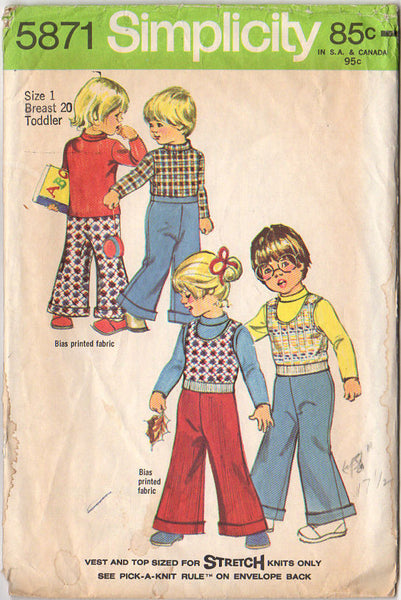 Simplicity Sewing Pattern 5871 Vintage Toddler Size 1 Vest Top and Wide Leg Pants - Avid Vintage