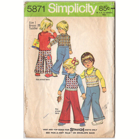 Simplicity Sewing Pattern 5871 Vintage Toddler Size 1 Vest Top and Wide Leg Pants - Avid Vintage