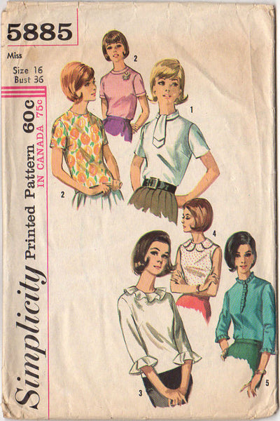 Simplicity Sewing Pattern 5885 Vintage 1965 Misses' Button Back Blouse Bust 36 - Avid Vintage