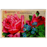 Sincere Greetings Antique Postcard Large Red Roses