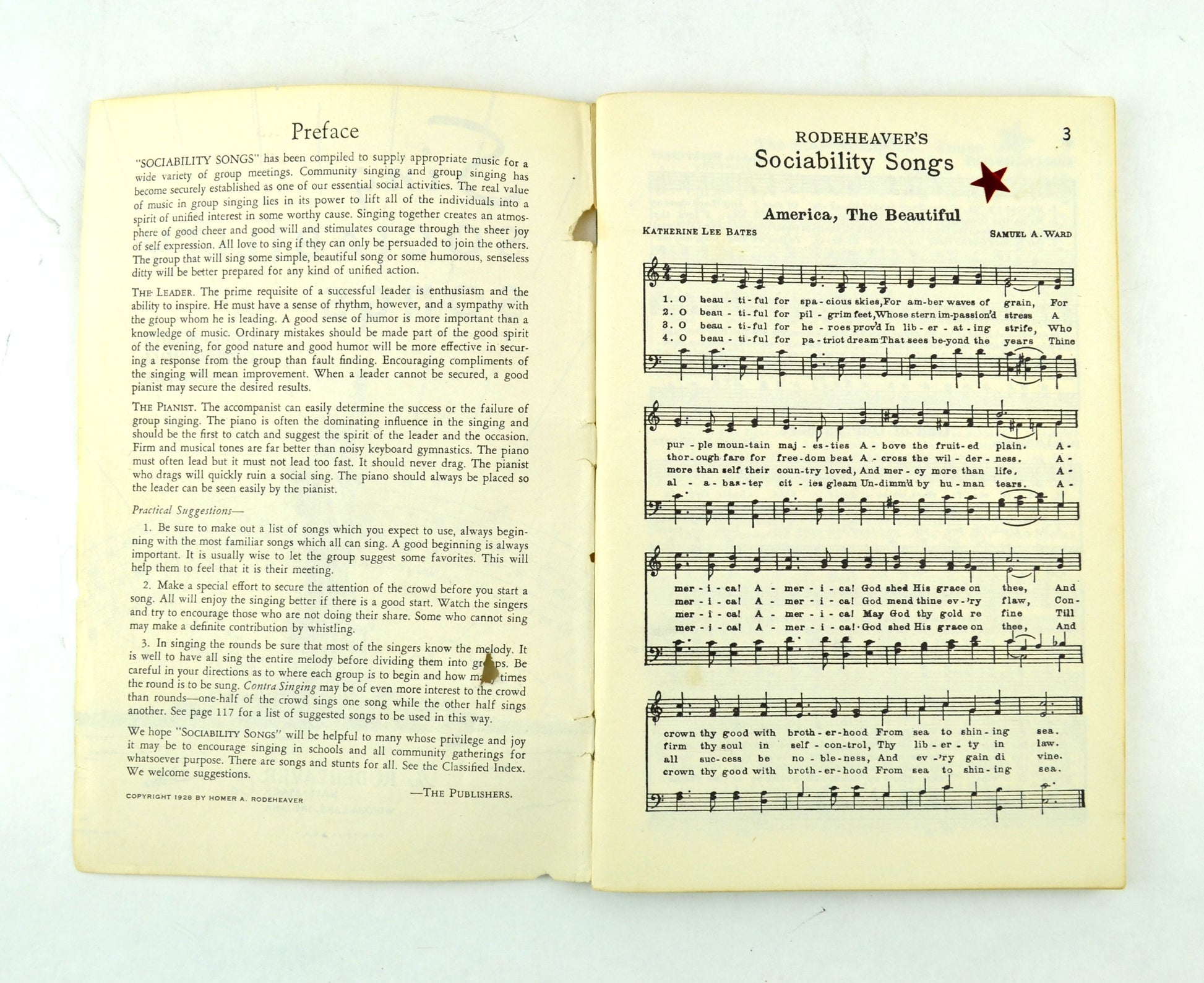 Sing Sociability Songs 1928 Music Book Rodeheaver Hall Mack Company Winona Lake IN - Avid Vintage