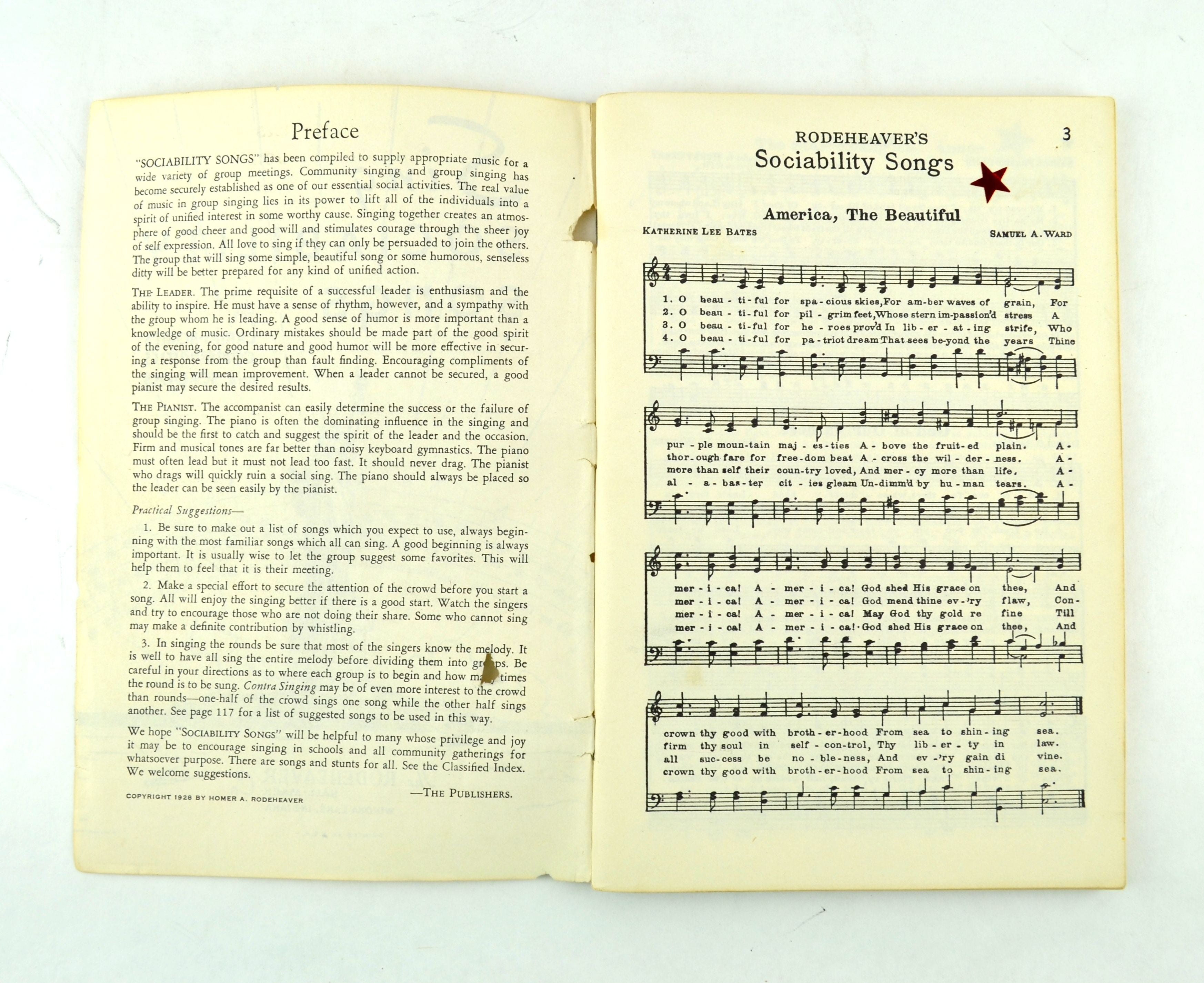 Sing Sociability Songs 1928 Music Book Rodeheaver Hall Mack Company Winona Lake IN - Avid Vintage