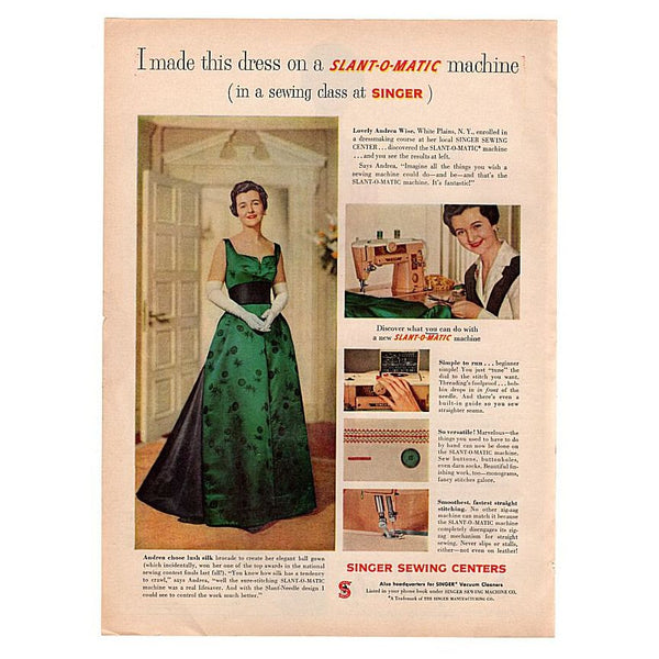 Vintage 1960 Singer Sewing Machine Magazine Print Ad Andrea Wise White Plains NY