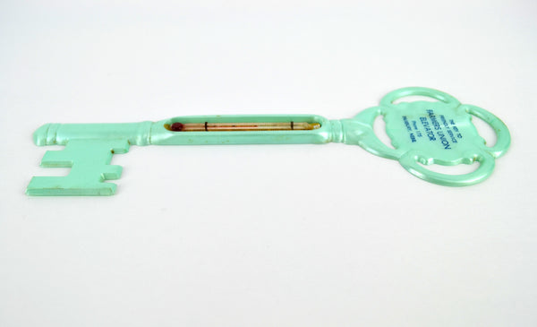 Vintage Skeleton Key Advertising Thermometer Fairbury Nebraska Farmers Union 1960s - Avid Vintage