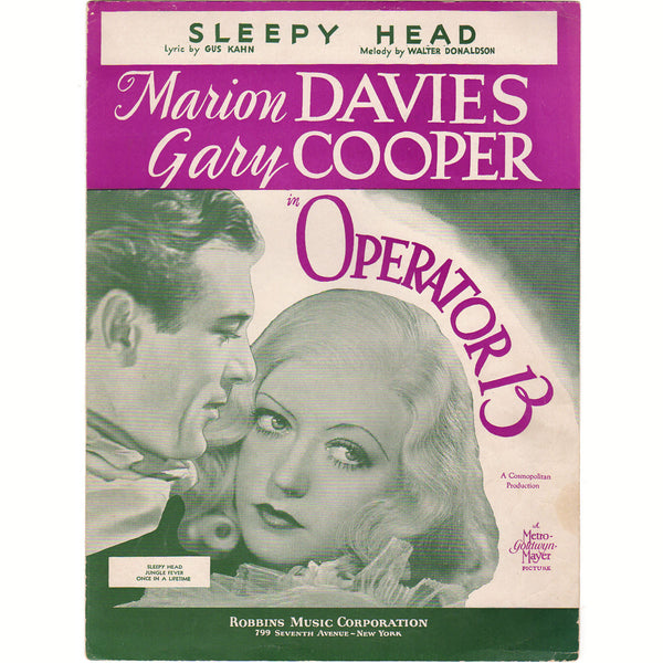 Sleepy Head Operator 13 Vintage 1934 Sheet Music Marion Davies Gary Cooper - Avid Vintage
