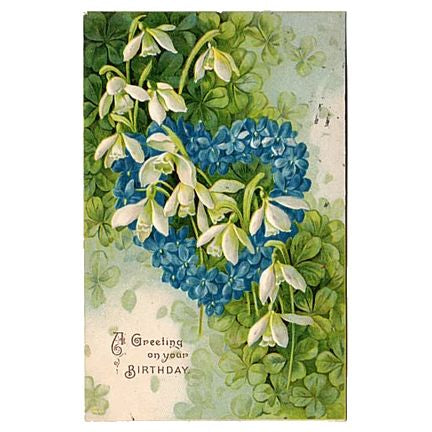 Vintage Snow Pea Postcard 1900s Birthday Greeting Green Clover Floral Paper Ephmera - Avid Vintage