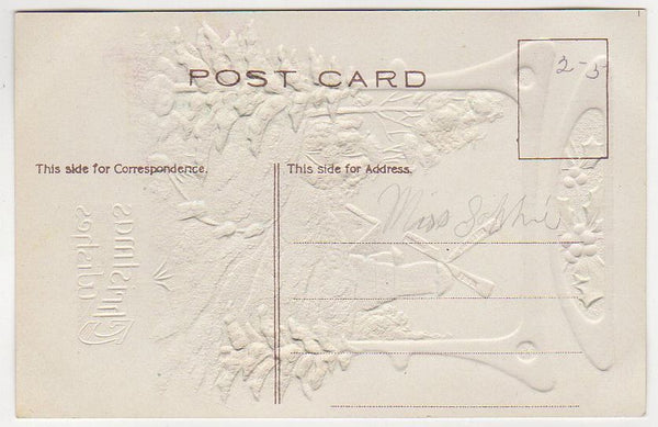 Snowy Windmill Scene Highly Embossed Antique Christmas Wishes Postcard - Avid Vintage