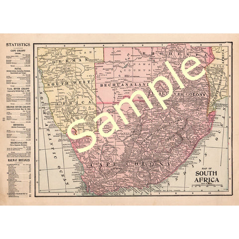 Antique Printable 1900 Map of South Africa Instant Digital Download - Avid Vintage