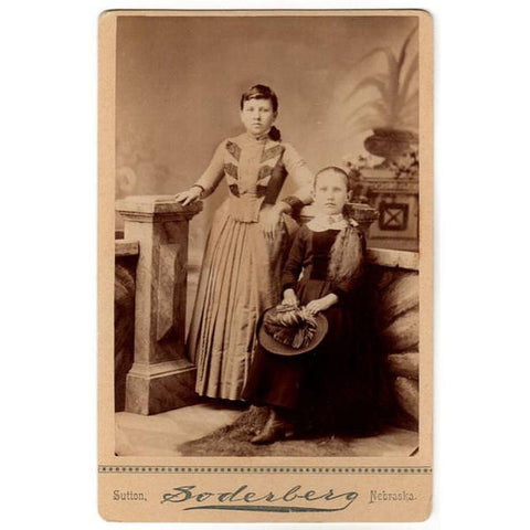 Sutton Nebraska Antique Photo 2 Girls Long Curly Hair Feather Hat Soderberg Photographer - Avid Vintage