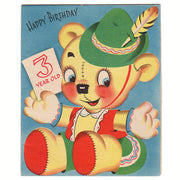 Teddy Bear in Swiss Suit and Hat Vintage 1950s 3 Year Old Birthday Card - Avid Vintage