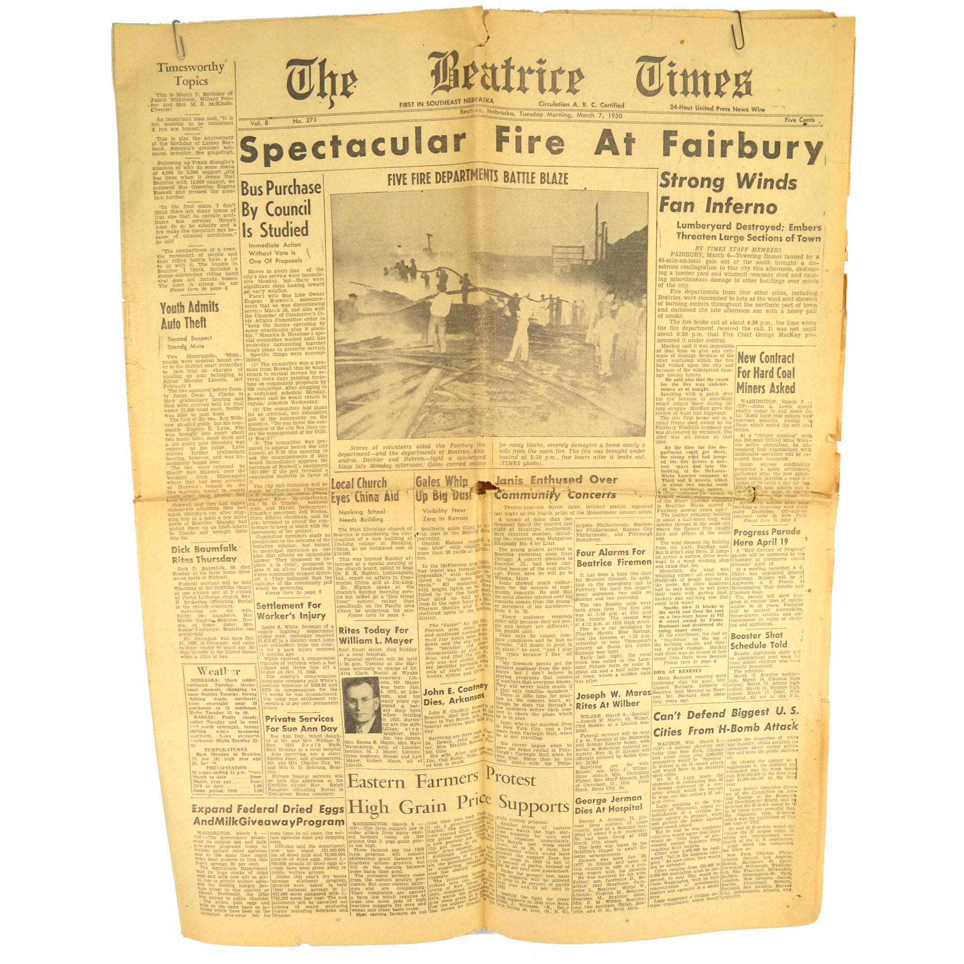 Vintage Nebraska Newspaper The Beatrice Times March 7, 1950 - Avid Vintage