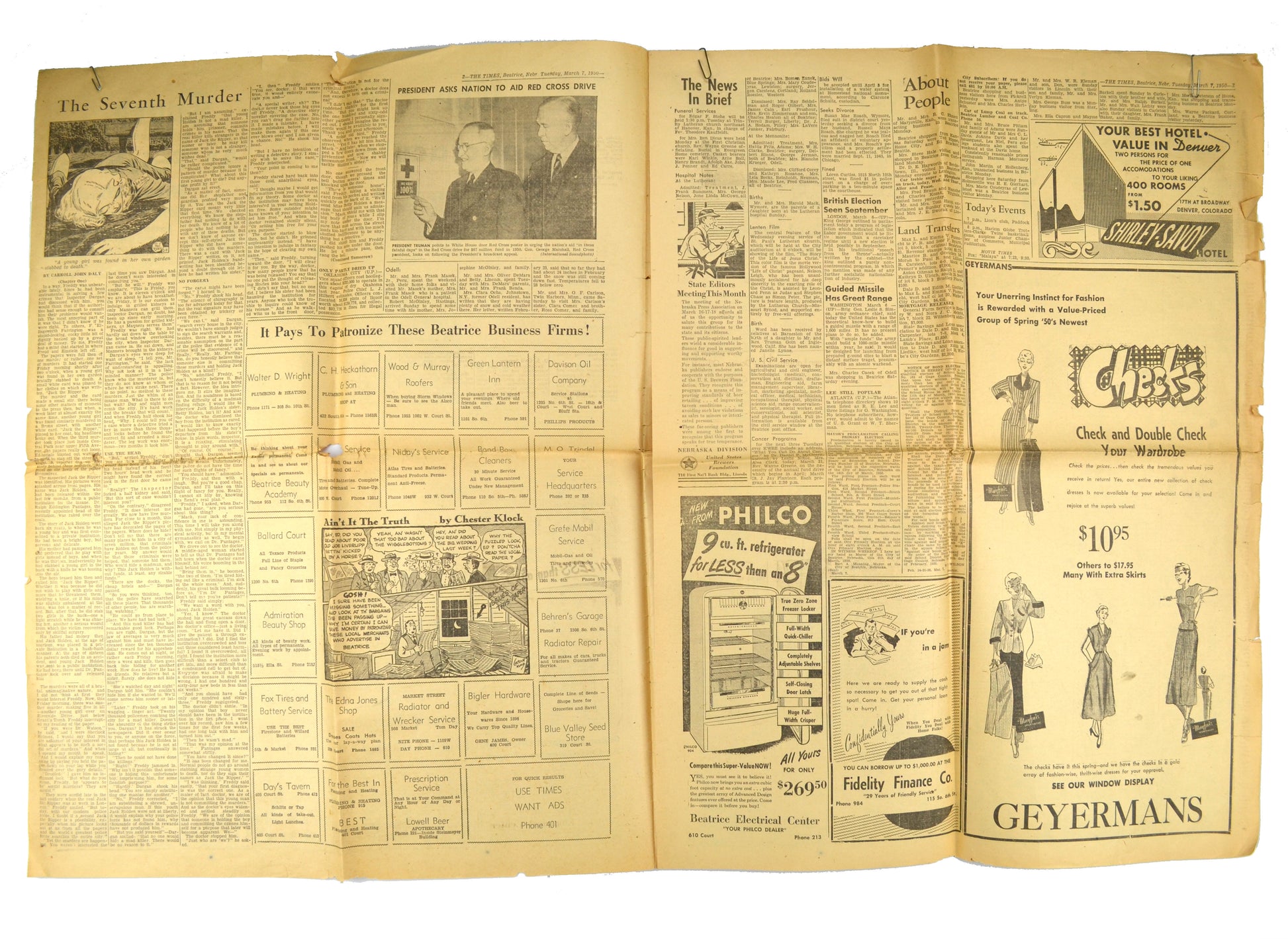 Vintage Nebraska Newspaper The Beatrice Times March 7, 1950 - Avid Vintage