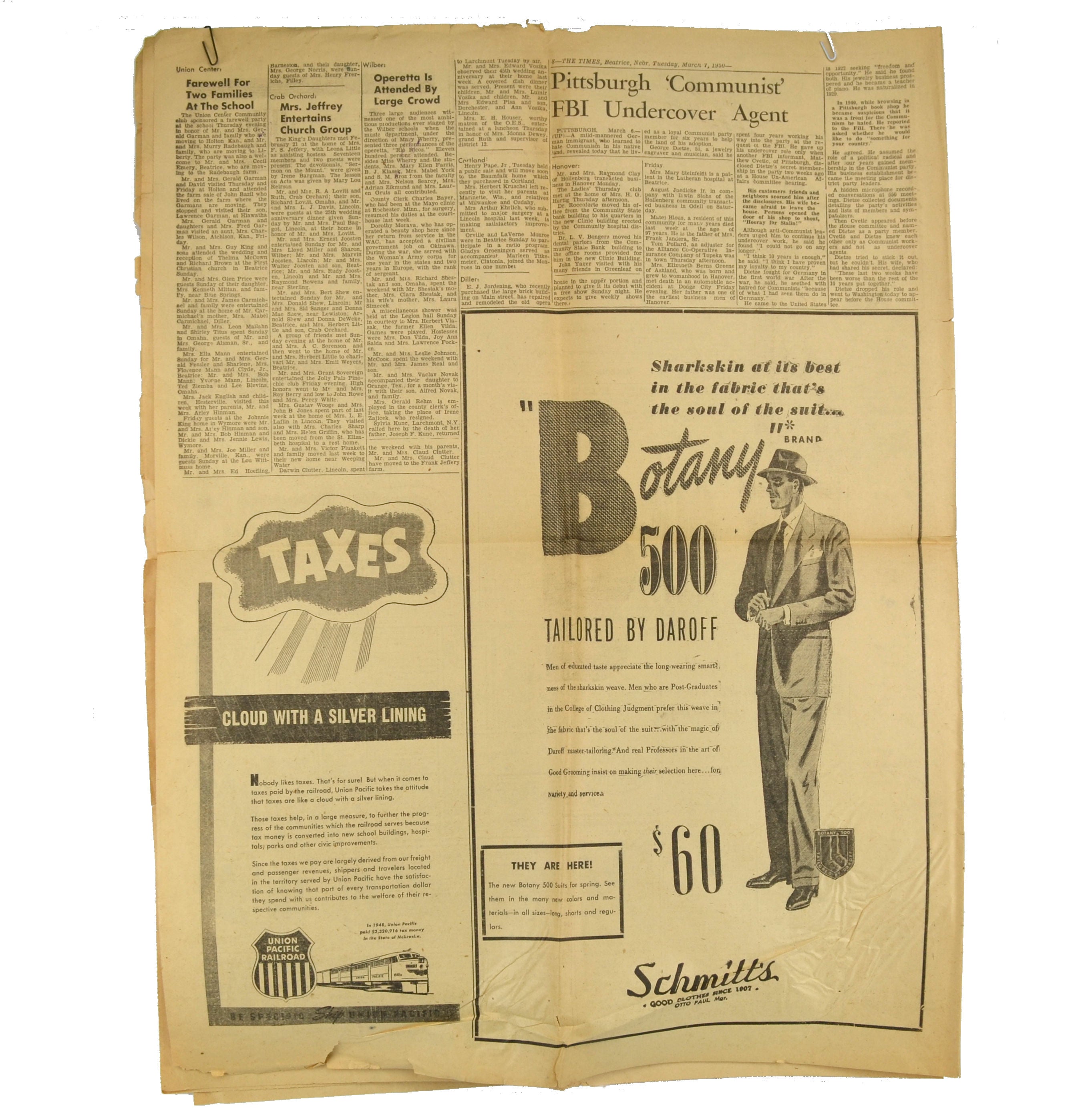 Vintage Nebraska Newspaper The Beatrice Times March 7, 1950 - Avid Vintage