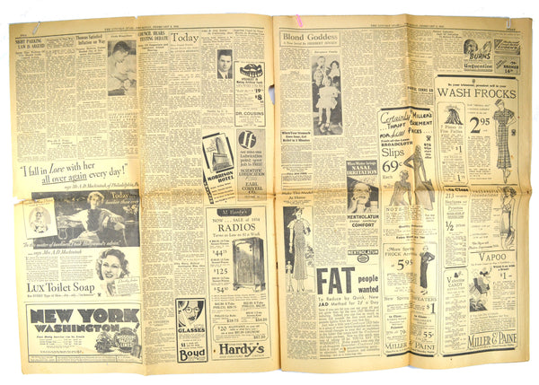 Vintage Nebraska Newspaper The Lincoln Star February 8, 1934 - Avid Vintage