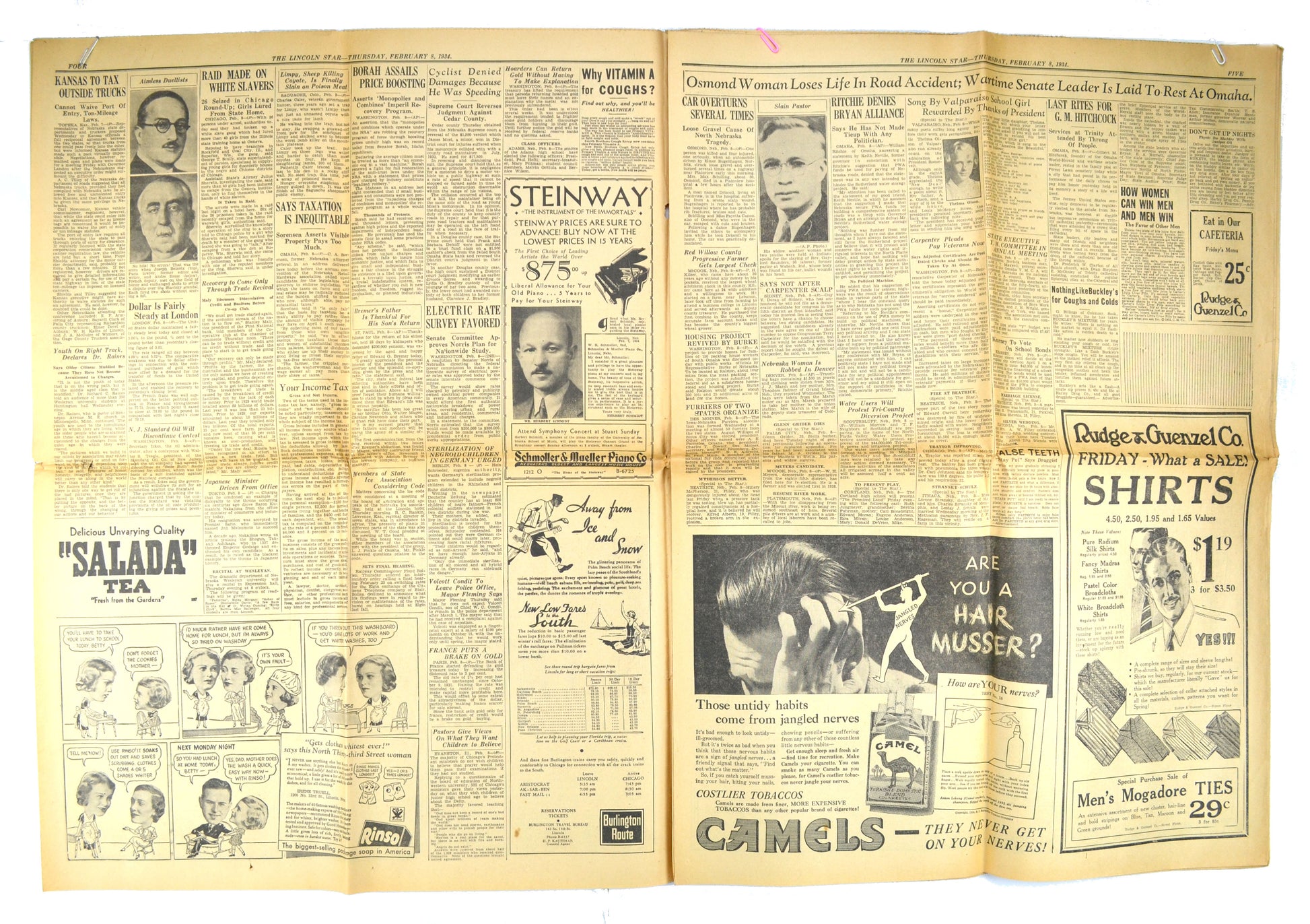 Vintage Nebraska Newspaper The Lincoln Star February 8, 1934 - Avid Vintage