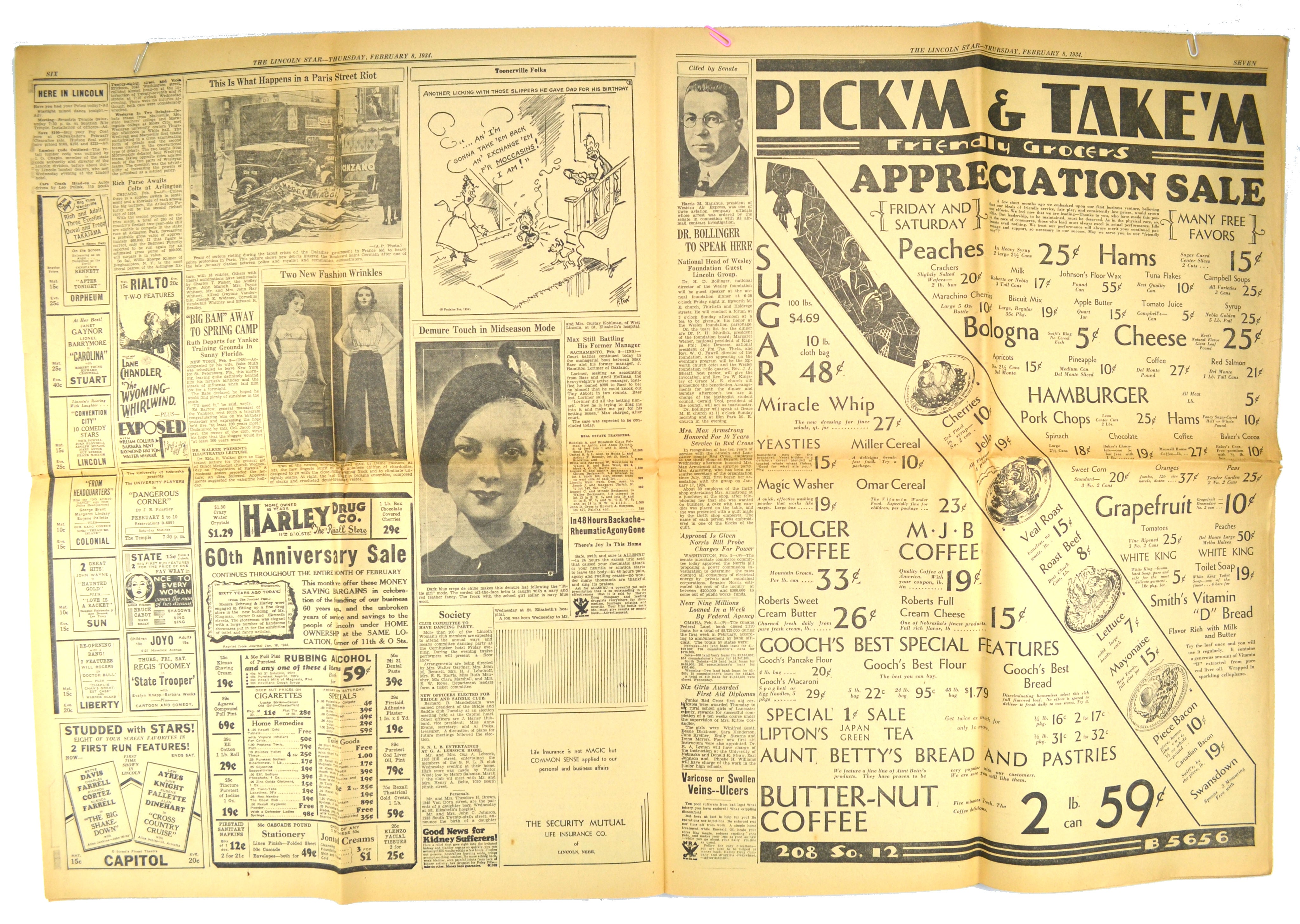 Vintage Nebraska Newspaper The Lincoln Star February 8, 1934 - Avid Vintage