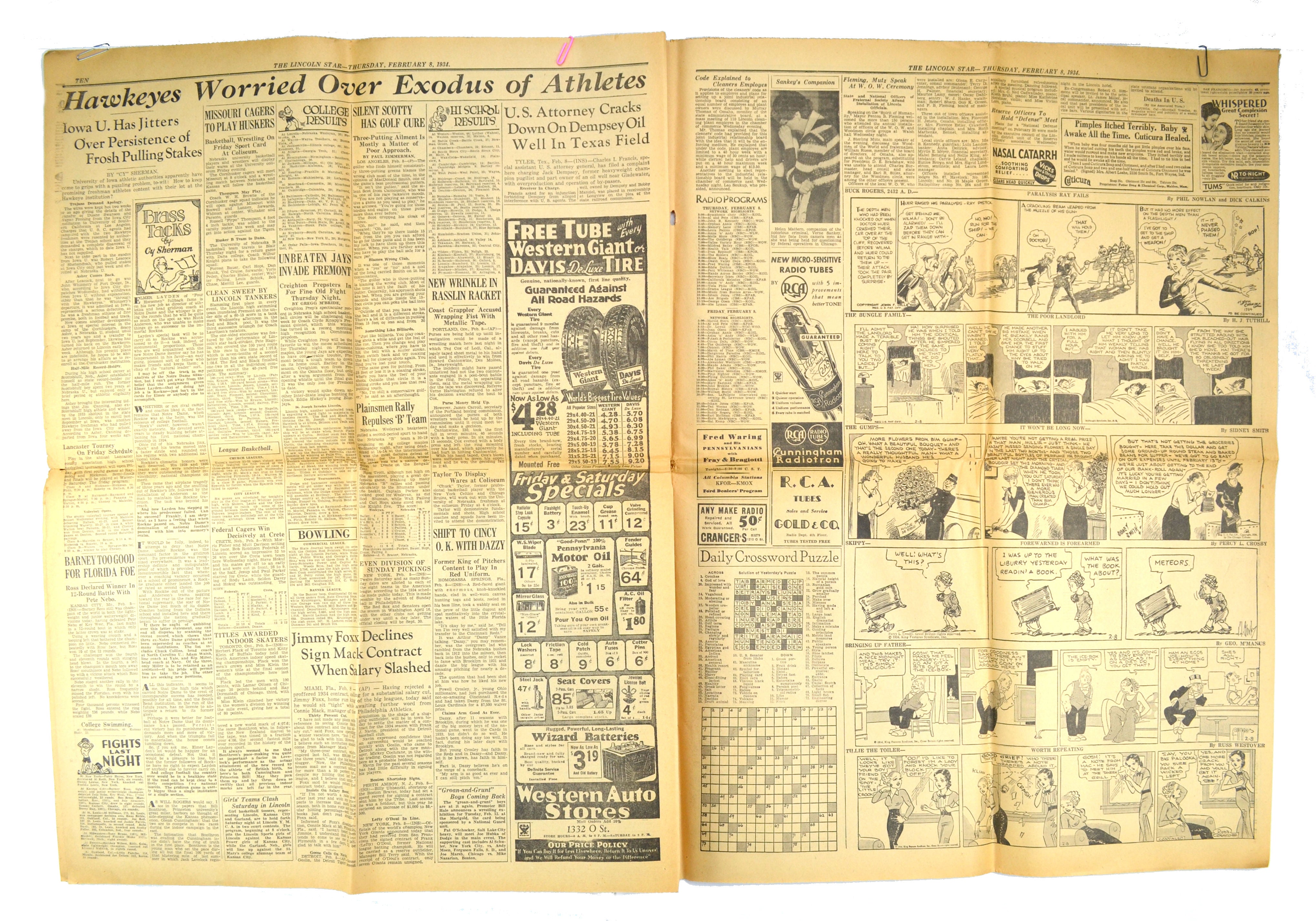 Vintage Nebraska Newspaper The Lincoln Star February 8, 1934 - Avid Vintage
