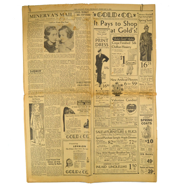 Vintage Nebraska Newspaper The Lincoln Star February 8, 1934 - Avid Vintage