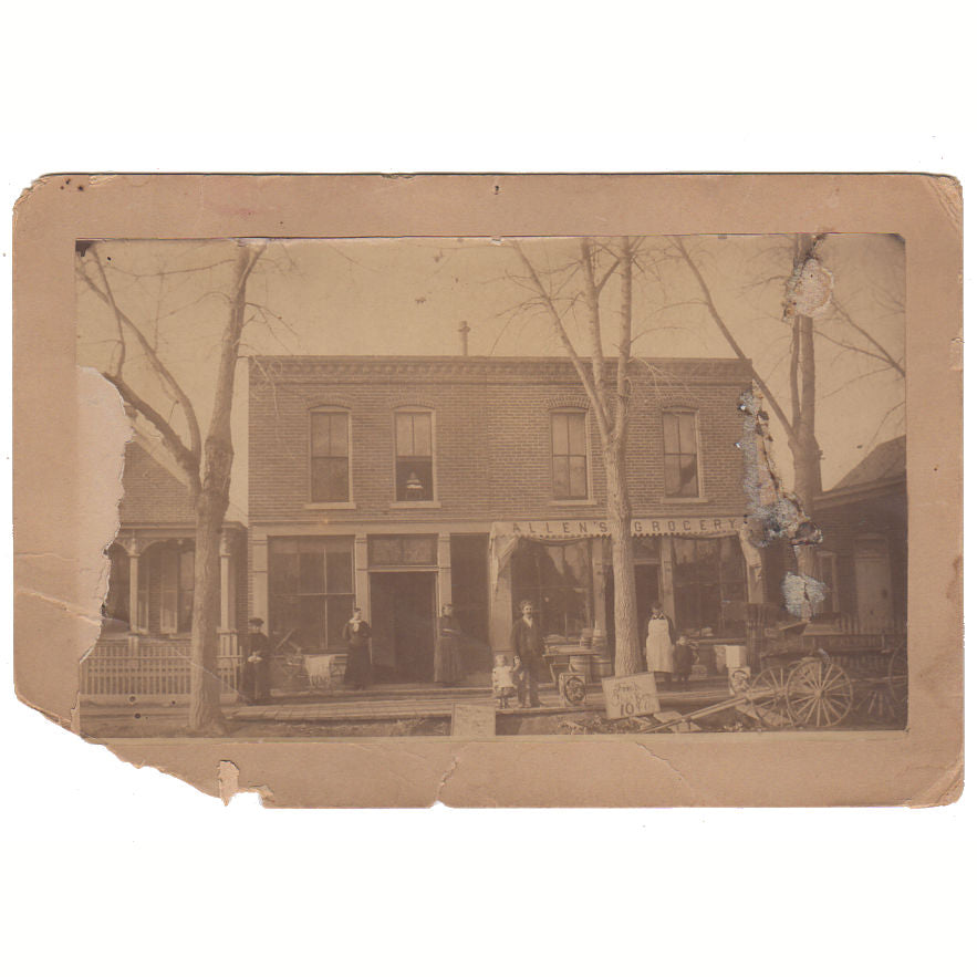 Tillamook Oregon Antique Photo Allens Grocery Store Front Signage Wagon People - Avid Vintage