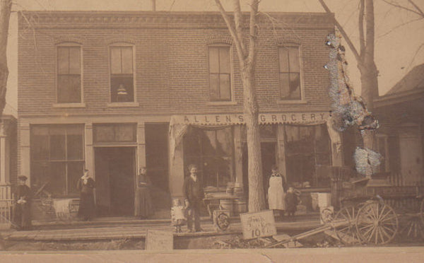 Tillamook Oregon Antique Photo Allens Grocery Store Front Signage Wagon People - Avid Vintage
