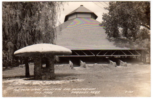 Vintage Fairbury Nebraska Real Photo Postcard Toad Stool Fountain and Auditorium City Park - Avid Vintage