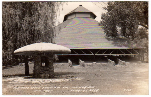 Vintage Fairbury Nebraska Real Photo Postcard Toad Stool Fountain and Auditorium City Park - Avid Vintage