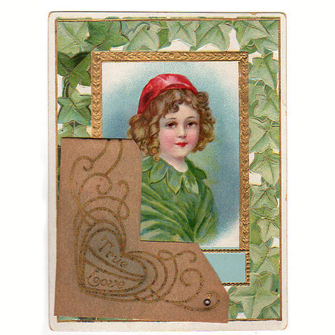 Vintage Victorian Valentine Card 1900s Stand Up Embossed Boy Green Ivy - Avid Vintage