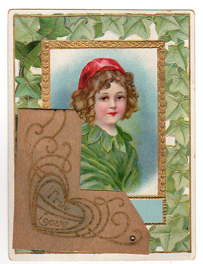 Vintage Victorian Valentine Card 1900s Stand Up Embossed Boy Green Ivy - Avid Vintage
